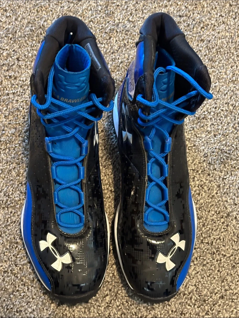 Under Armour Brawler Men’s Hightop Football Cleat Black/Blue Size 12.5